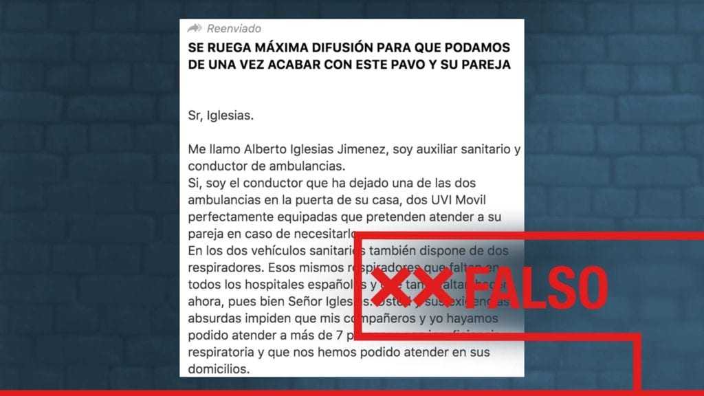 Es falso que Irene Montero y Pablo Iglesias tengan dos UVIs móviles en la puerta de su casa