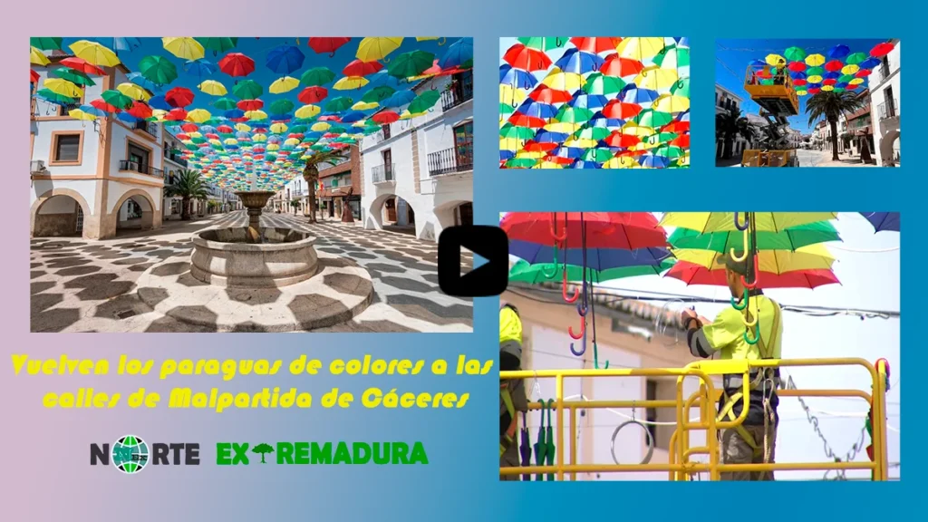 Vuelven los paraguas de colores a las calles de Malpartida de Cáceres