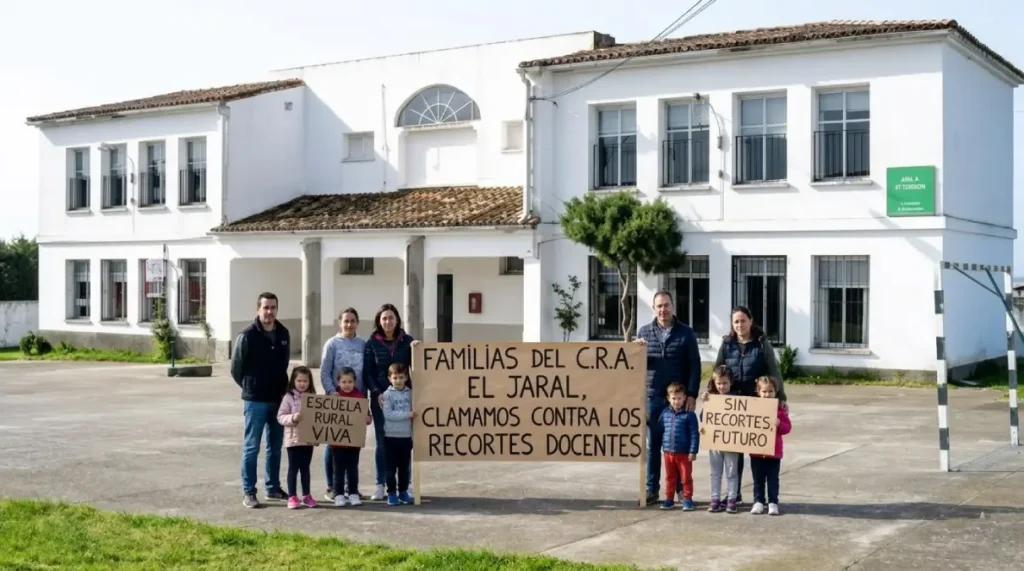 La escuela rural del norte de Extremadura se planta: familias del CRA El Jaral claman contra los recortes docentes