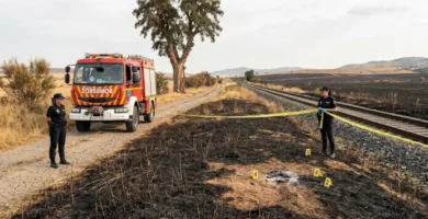 Tragedia en Almendralejo: Un incendio de pastos junto a la vía del tren se cobra la vida de un octogenario