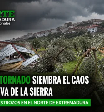 Un posible tornado siembra el caos en Villanueva de la Sierra y deja graves destrozos en el norte de Extremadura
