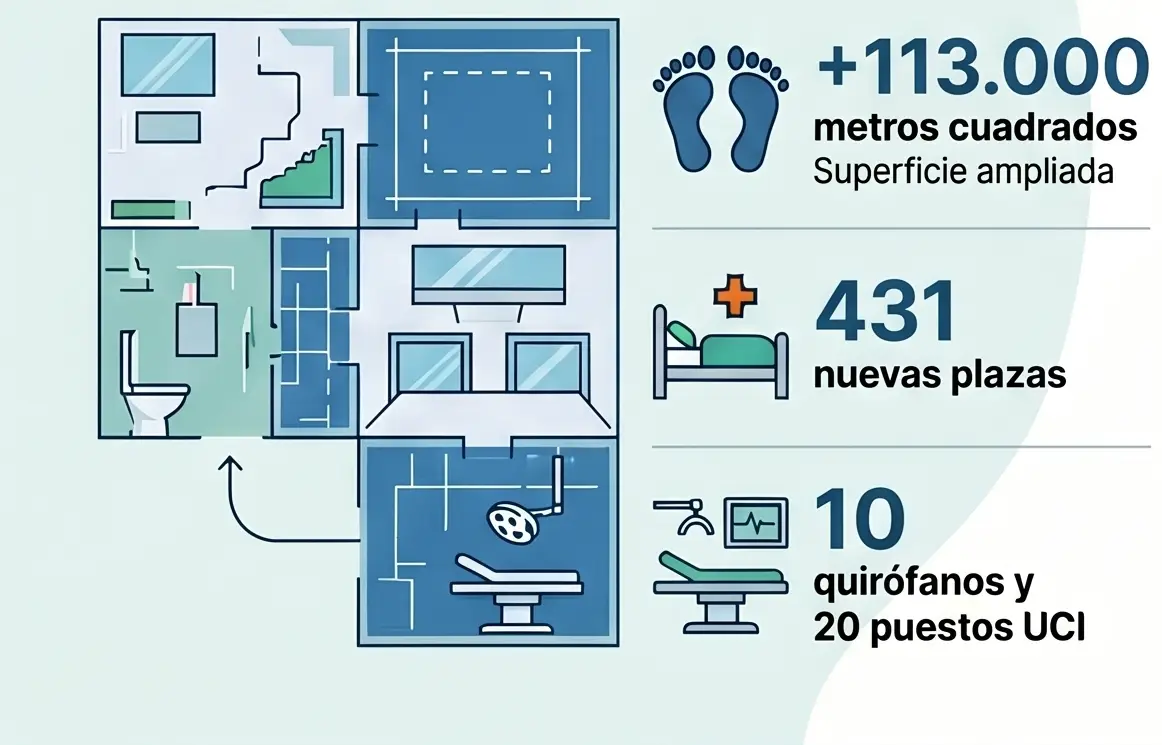Obras y planos de la segunda fase del Hospital Universitario de Cáceres