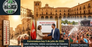 Extremadura hoy 5 de julio de 2026: alerta por 43 grados y relevo socialista en Cáceres