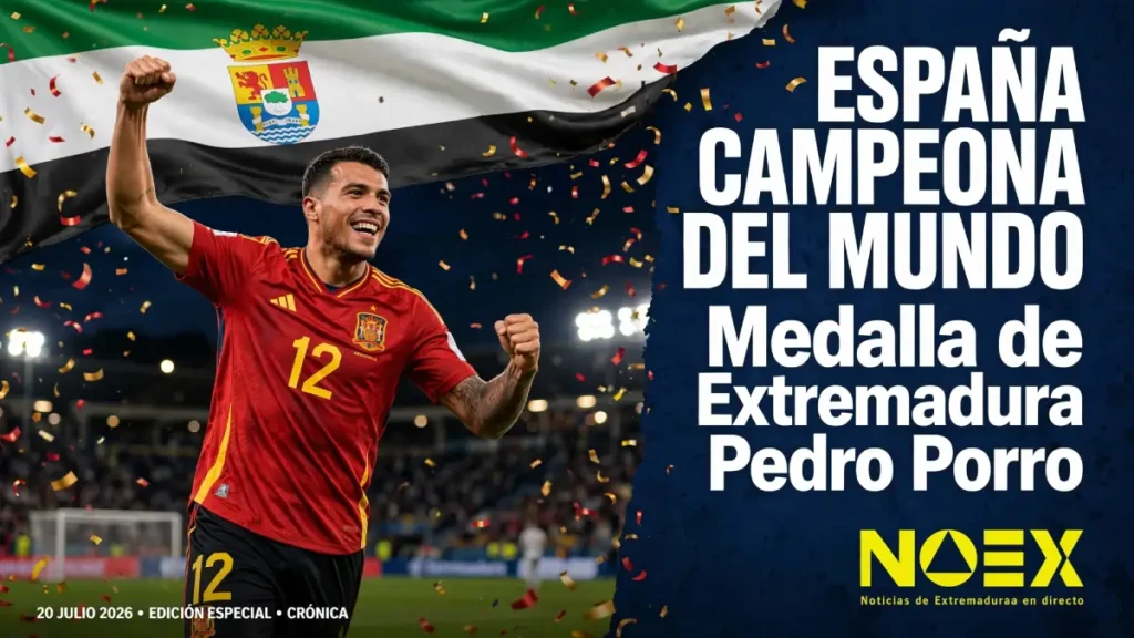 Noticias de Extremadura hoy 20 de julio de 2026: Pedro Porro; Medalla de Extremadura y España Campeona del Mundo