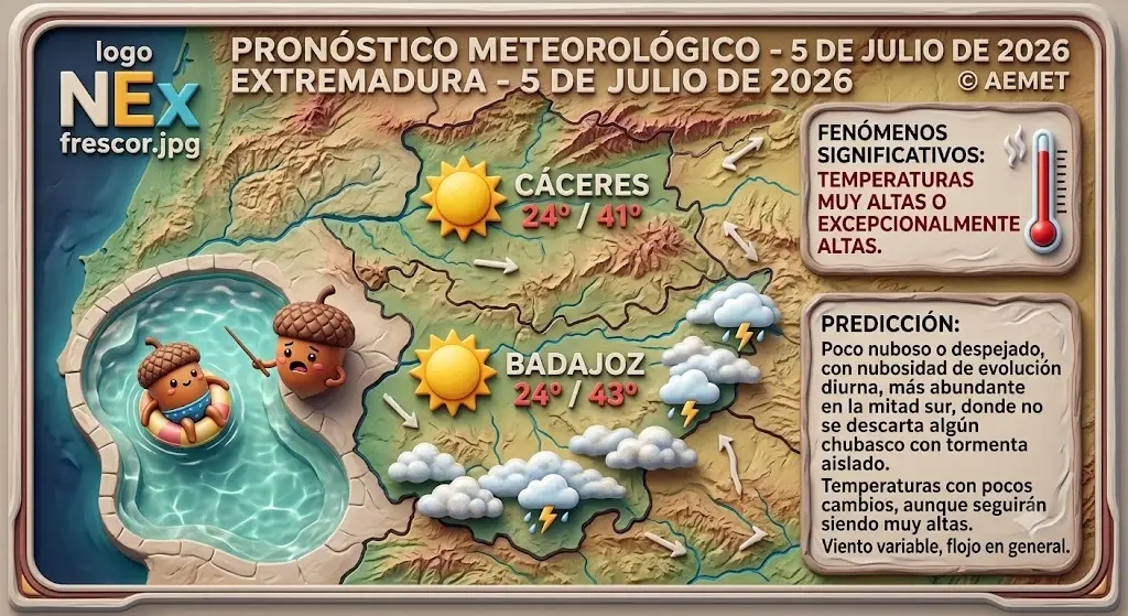 Extremadura bajo alerta naranja por calor extremo de 43 grados julio 2026