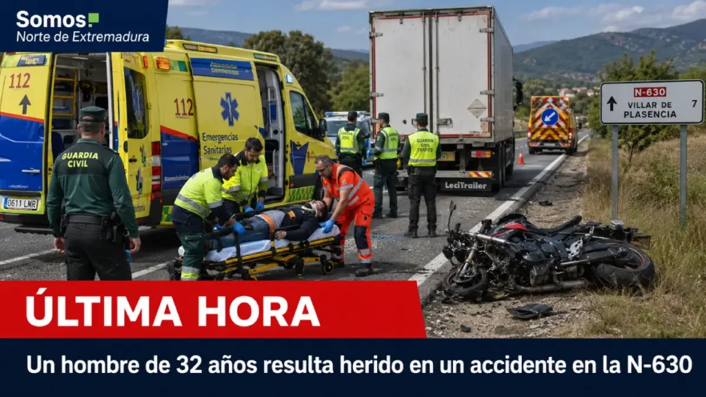 Última hora: un hombre de 32 años resulta herido en un accidente en la N-630, cerca de Villar de Plasencia