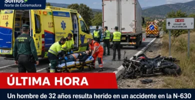 Última hora: un hombre de 32 años resulta herido en un accidente en la N-630, cerca de Villar de Plasencia
