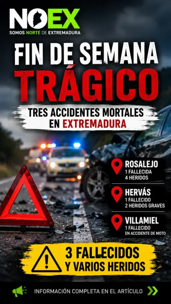 Tres fallecidos en accidentes de tráfico en Extremadura