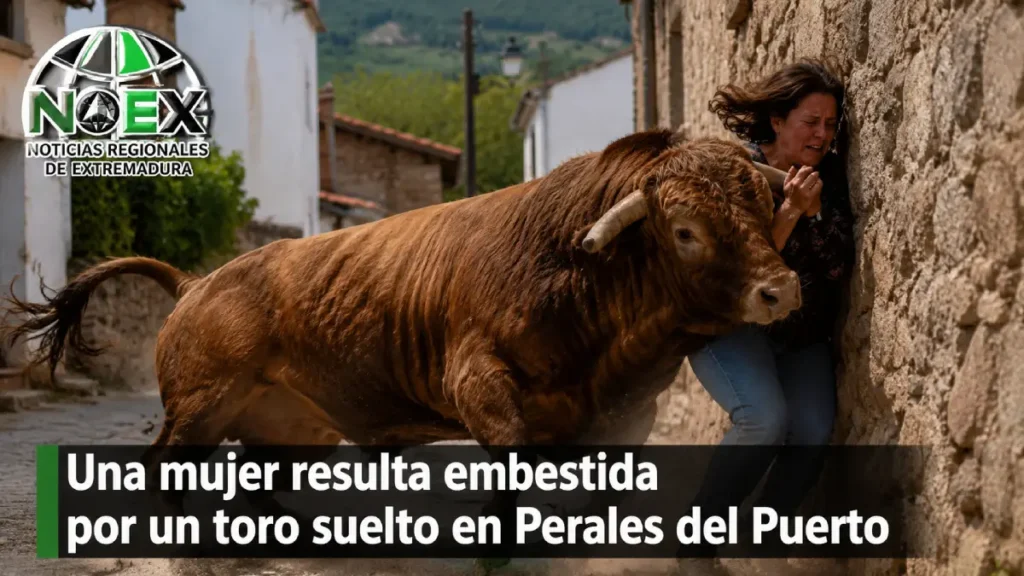 Una mujer resulta embestida por un toro suelto en Perales del Puerto y es evacuada al hospital