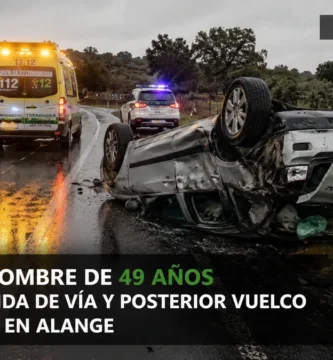 Muere un hombre de 49 años tras una salida de vía y posterior vuelco en la EX-337, en Alange