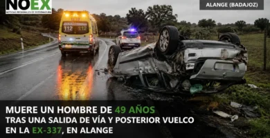 Muere un hombre de 49 años tras una salida de vía y posterior vuelco en la EX-337, en Alange