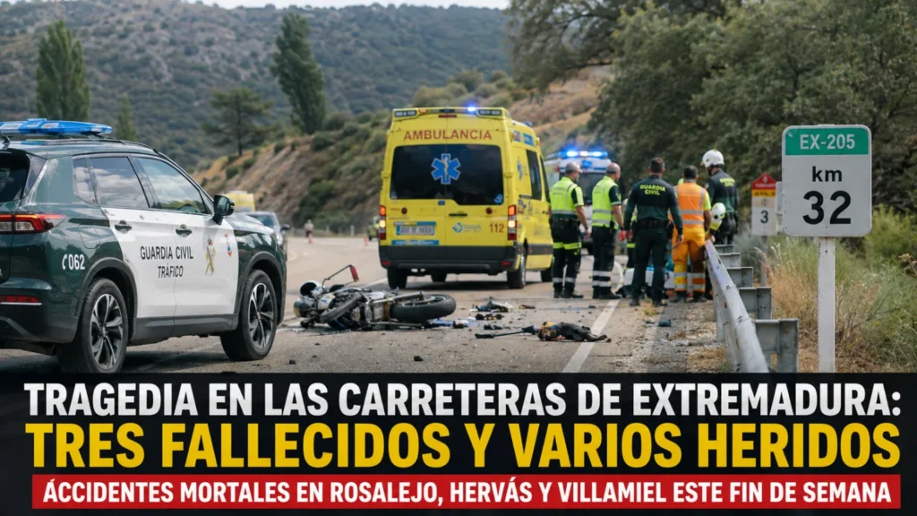 Tres fallecidos en accidentes de tráfico en Extremadura