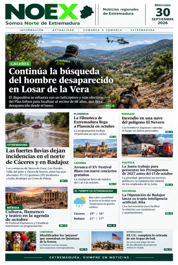 Portada Noticias Extremadura hoy 30 septiembre