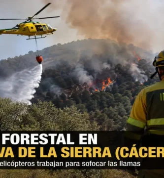 Incendio en Villanueva de la Sierra: 33 efectivos y 5 helicópteros