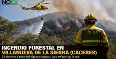 Incendio en Villanueva de la Sierra: 33 efectivos y 5 helicópteros