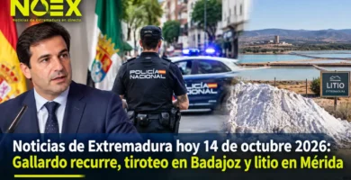 Noticias de Extremadura hoy 14 de octubre 2026: Gallardo recurre, tiroteo en Badajoz y litio en Mérida