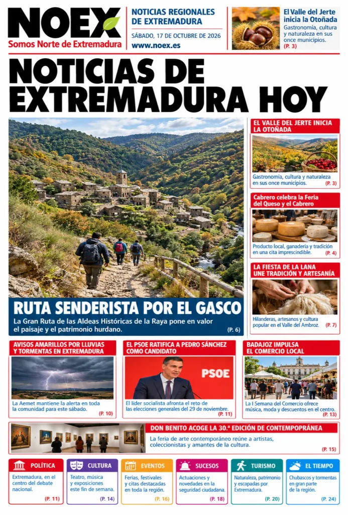 Portada Noticias de Extremadura hoy 17 de octubre 2026