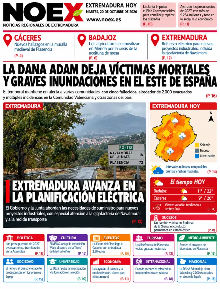 Portada Extremadura Noticias  hoy 20 de octubre 2026