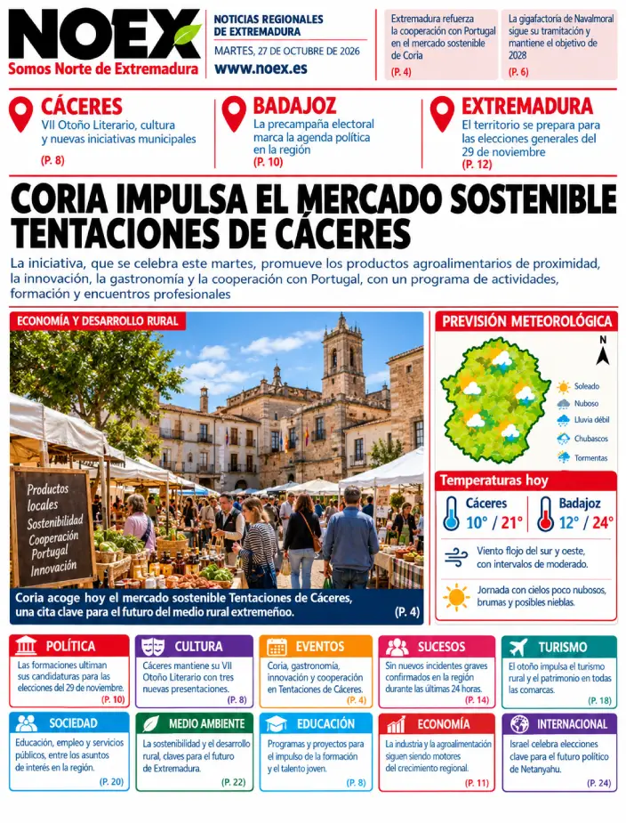 Portada Noticias de Extremadura hoy 27 de octubre 2026
