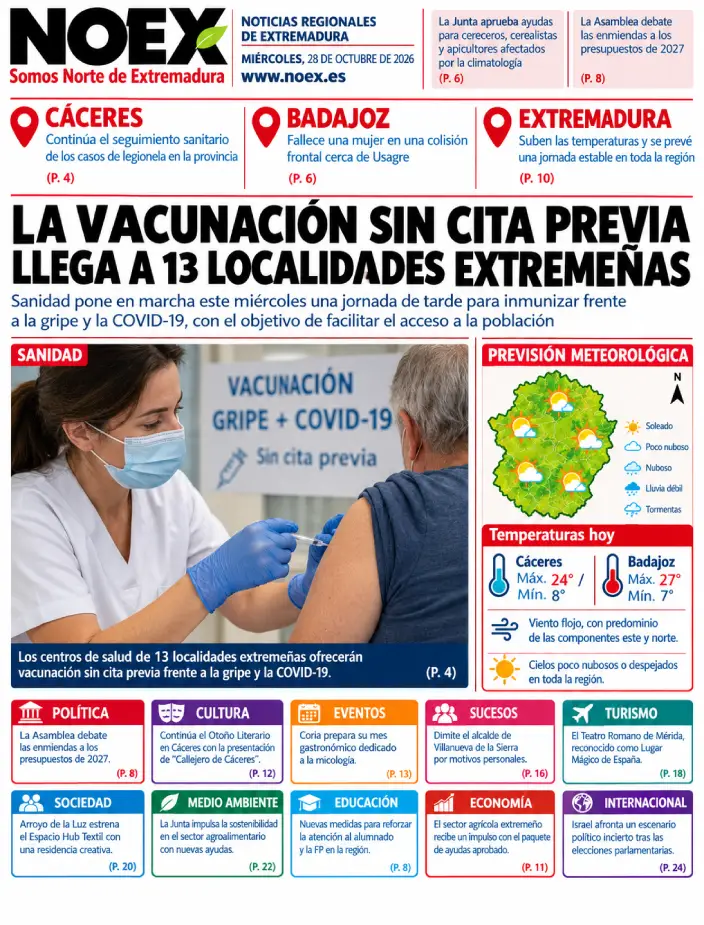 Portada Noticias de Extremadura hoy 28 de octubre 2026