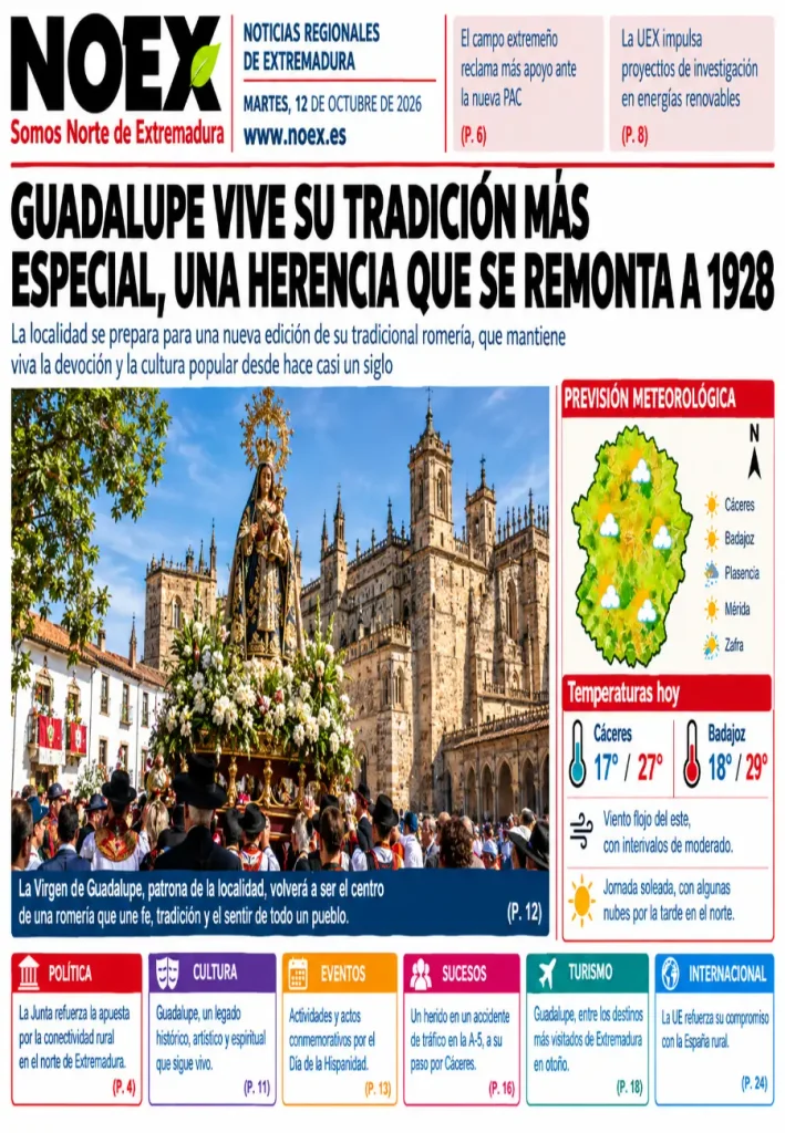 Portada Noticias de Extremadura hoy 12 de octubre 2026