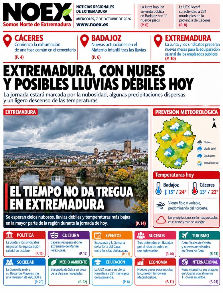 Portada Noticias de Extremadura hoy 7 de octubre 2026