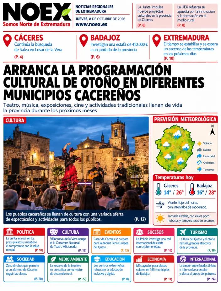 Portada Noticias Extremadura hoy 8 octubre