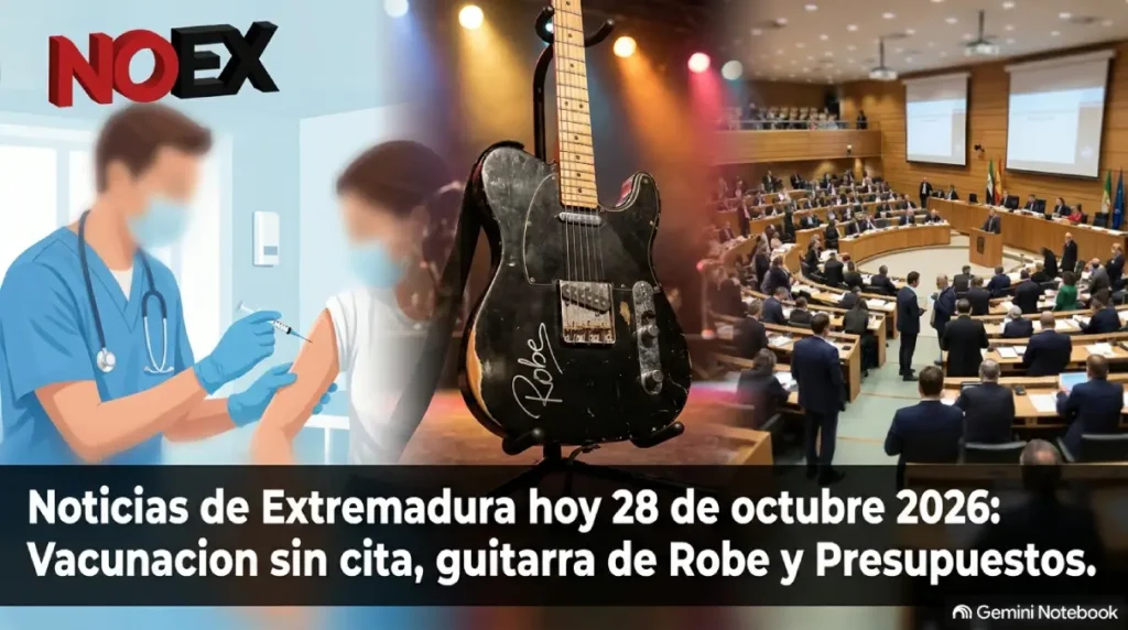 Noticias de Extremadura hoy 28 de octubre 2026: Vacunación sin cita, guitarra de Robe y Presupuestos