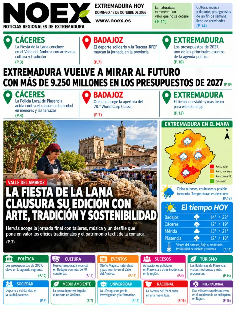 Portada Extremadura noticias hoy 18 de octubre 2026